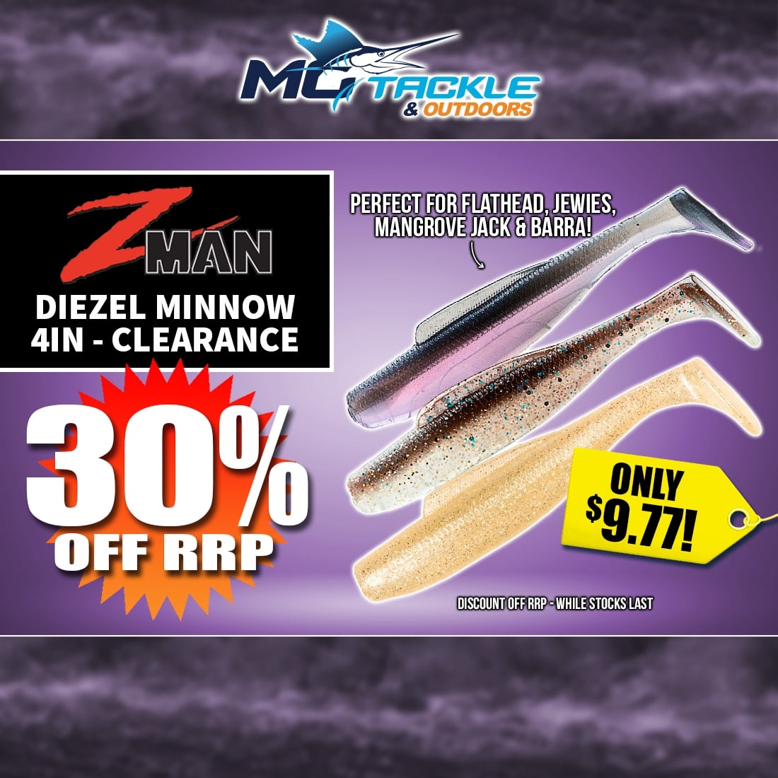 30% off Z-MAN DIEZEL MINNOWZ 4 INCH LURE - CLEARANCE