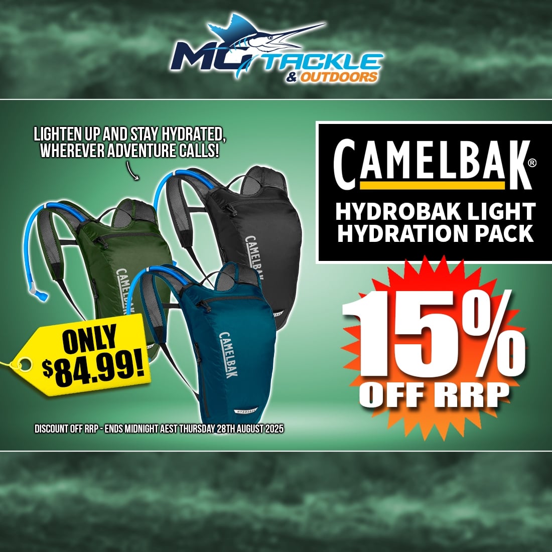 15% off CAMELBAK HYDROBAK LIGHT HYDRATION PACK