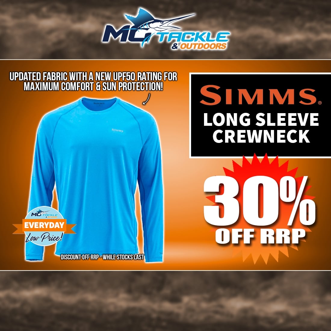 30% off SIMMS SOLARFLEX LONG SLEEVE CREWNECK SHIRT