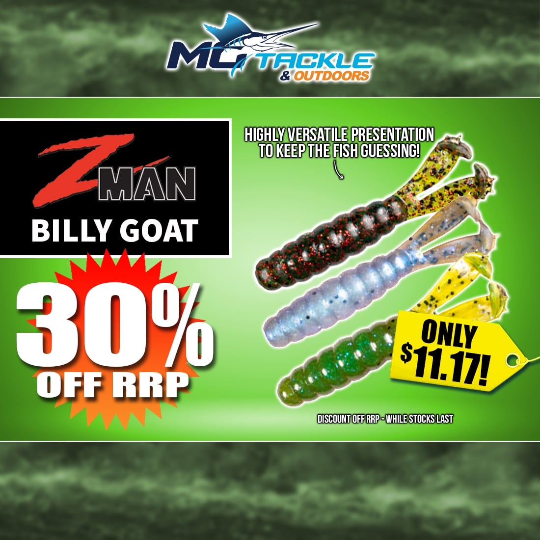 30% off Z-MAN BILLY GOAT SOFT PLASTIC LURE - CLEARANCE