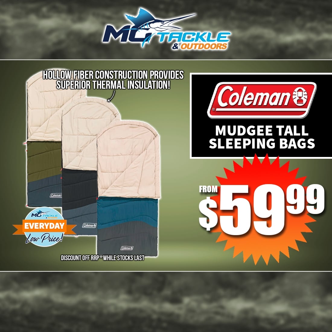 COLEMAN MUDGEE TALL SLEEPING BAG from $59.99