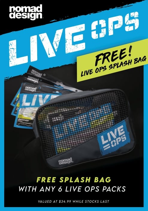 Free Splash Bag with 6 Nomad Live Ops Lures