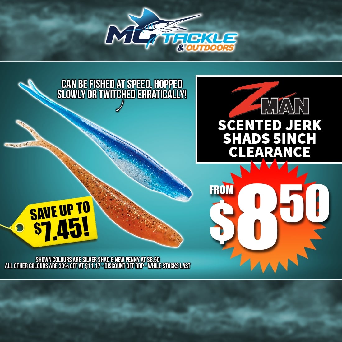 Z-MAN SCENTED JERK SHADZ - 5 INCH LURE - CLEARANCE from $8.50